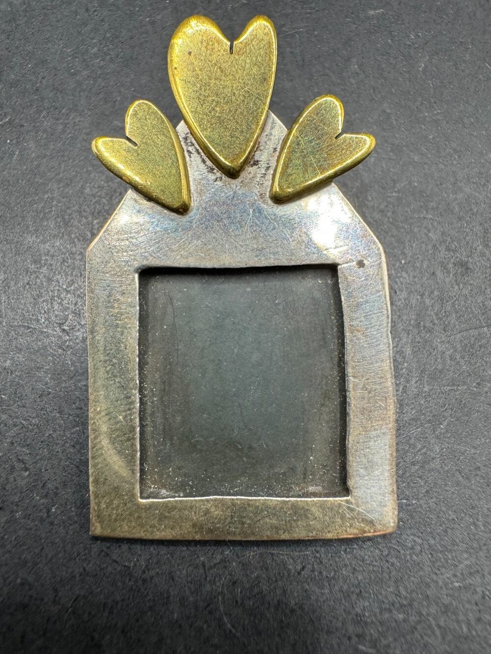 Vtg Far Fetched Sterling Silver 925 Brass Heart House Picture Frame Brooch Pin